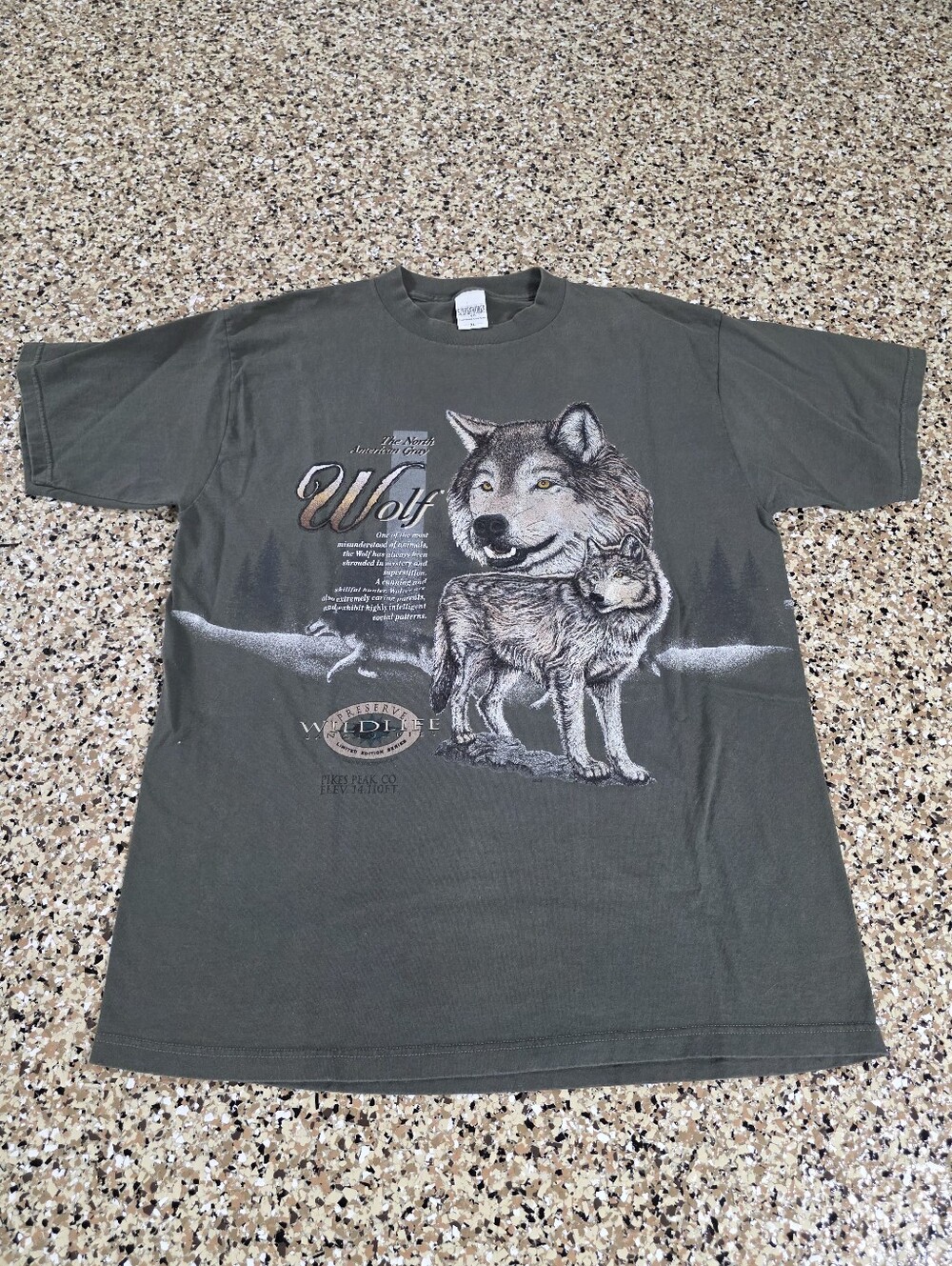 Vintage Screenworks 90s Gray Wolf Pikes Peak Sage Green T Shirt Mens XL